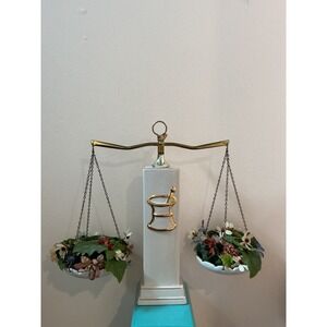 Vintage Fashioned by Blair Apothecary Scale White Gold Mortar Pestle Floral USA